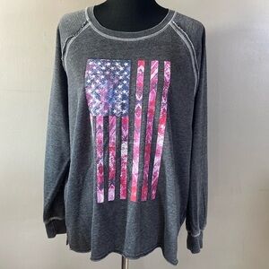 Maurice’s Dark Heather Gray Flag Patriotic Lightweight Crewneck Sweatshirt NWOT
